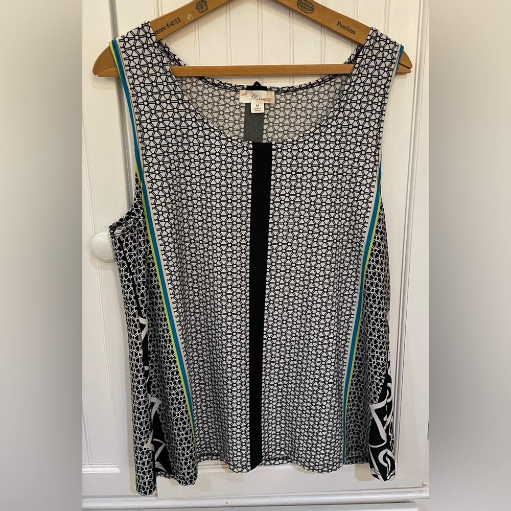 Women’s Geometric Pattern Sleeveless Tank Top  - Black & Multi Color - Size M